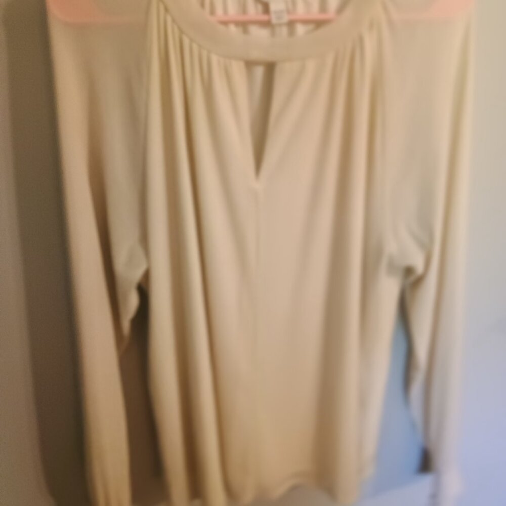 Catos Dress Blouse size 18 Long sheer sleeve with metallic gold thread